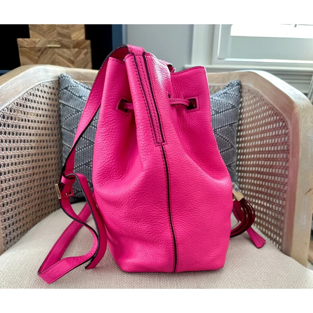 Kate Spade New York Hot Pink Pebbled Leather Drawstring Bucket Bag Crossbody